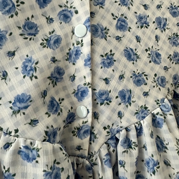 Vintage floral midi dress long sleeve prairie size L XL handmade gingham… - Picture 6 of 6